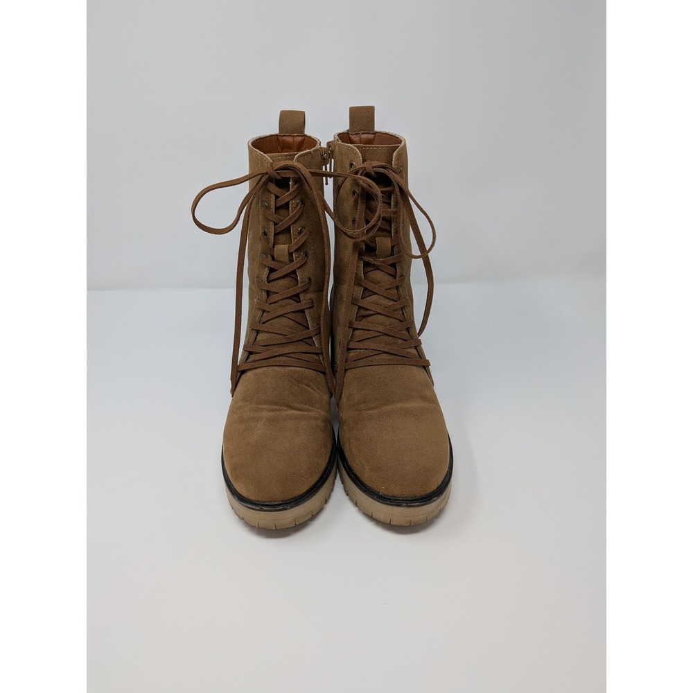 Oasis Society Women Brown Suede Lace Up Block Heel Combat Boots Size 6.5